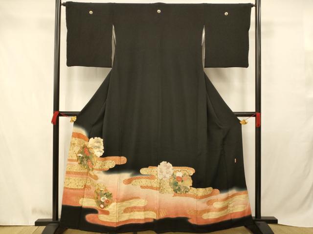 平和屋着物■豪華黒留袖 駒刺繍 よろず染 萬寿 雪輪草花文 暈し染め 金彩 正絹 逸品 AABB3123fw