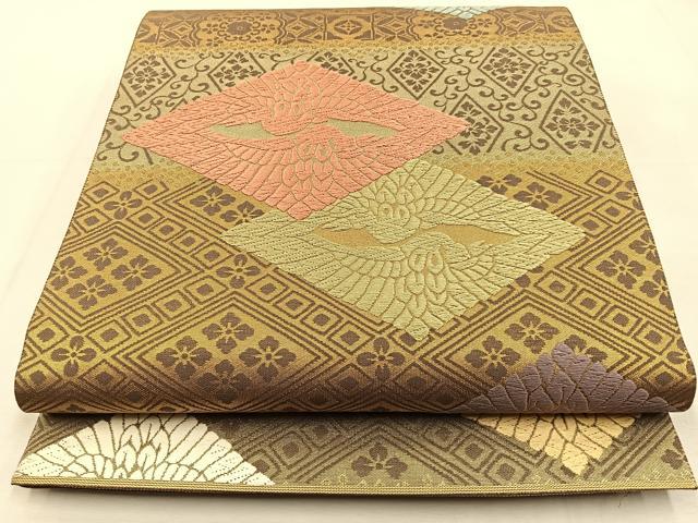 平和屋着物◎六通柄袋帯　唐織　菱鶴王朝孜様　金糸　正絹　逸品　BAAS6460hj