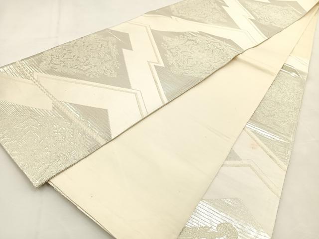 平和屋着物◎六通柄袋帯　松皮菱正倉院花文　銀糸　正絹　逸品　BAAS6473hj