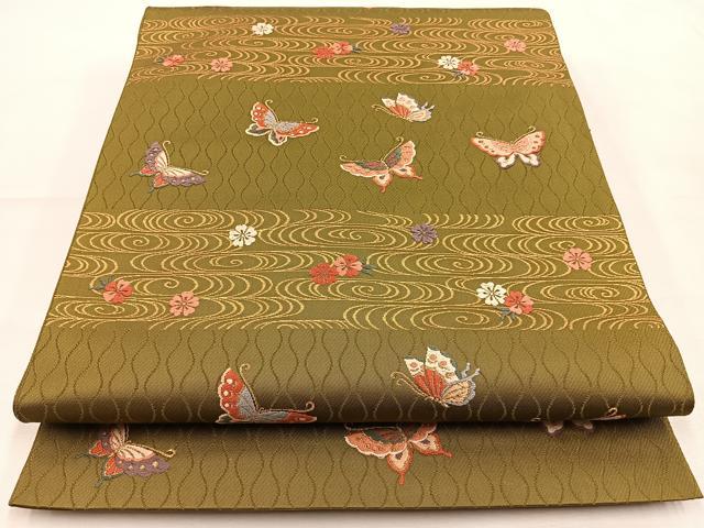 平和屋着物◎六通柄袋帯　唐織　流水花蝶文　金糸　正絹　逸品　BAAS6474hj