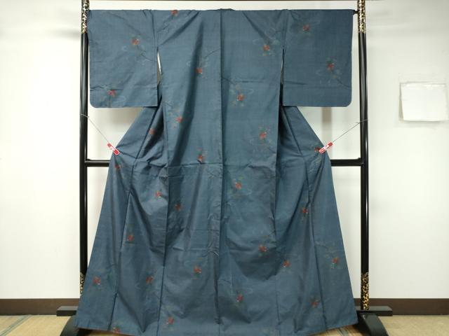 平和屋着物■本場大島紬　9マルキ　泥染め　流水枝葉文　正絹　逸品　CAAP2751ev