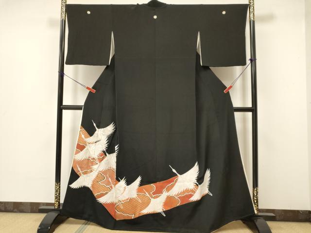 平和屋着物■豪華黒留袖 駒刺繍 群れ鶴 金彩 正絹 逸品 DAAS9491ma