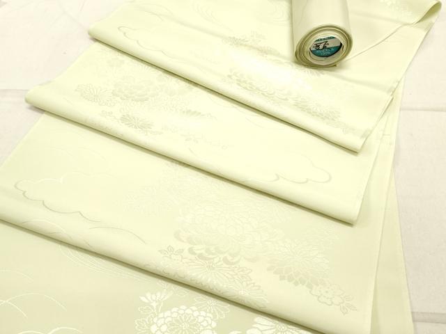 平和屋着物▼長襦袢　反物　着尺　流水草花地紋　若菜色　洗える着物　未使用　DABB5650zy