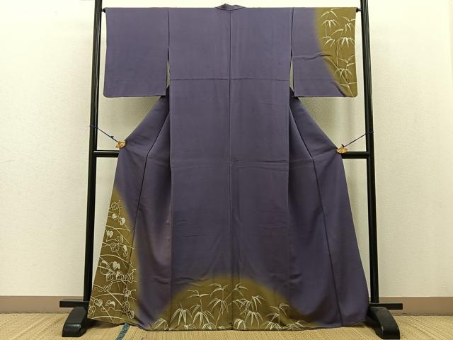 平和屋着物●訪問着　紬地　蔦の葉笹文　正絹　逸品　BAAW5038hj