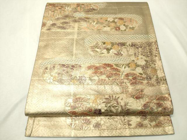 平和屋着物■六通太鼓柄袋帯　雲取寿松小袖文　金彩　正絹　逸品　CAAJ6262ak