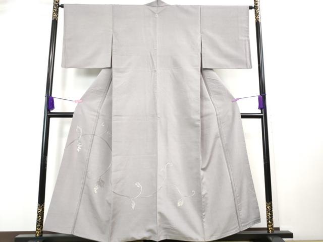 平和屋着物■極上 色留袖 紬地 総刺繍 葡萄唐草文 薄鼠色地 逸品 DZAA7826kh5