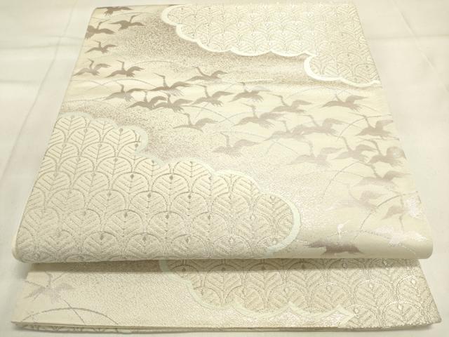 平和屋着物◎六通柄袋帯 雲取松青海波 飛鶴文 銀糸 正絹 逸品 DAAK8172bc