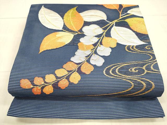 平和屋着物＊夏物　九寸開き名古屋帯　流水藤花房　金銀糸　正絹　逸品　DAAX8625cm