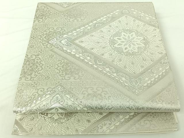 平和屋着物◎六通柄袋帯　正倉院花菱文　銀糸　正絹　逸品　AAAP3795jh