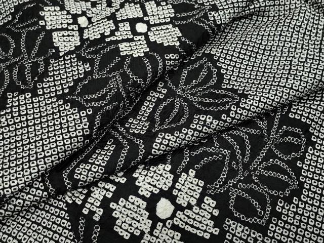 平和屋着物●上質な小紋　総絞り　枝花文　黒地　正絹　逸品　CAAZ0910vf
