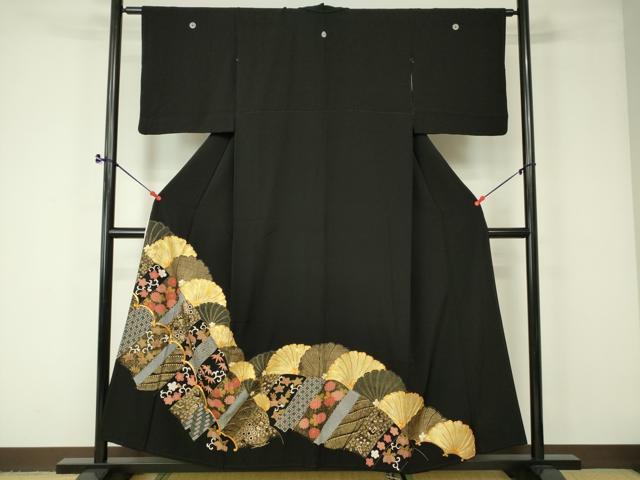 平和屋着物■豪華黒留袖 駒刺繍 宝尽くし草花文 金彩 正絹 逸品 DAAP6239cm