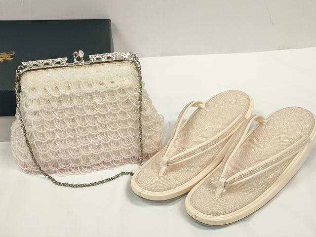 平和屋着物▼和装小物 ビーズバッグ・草履セット 総ビーズ 逸品 未使用 DABC1421zzz