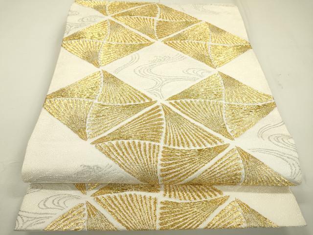 平和屋着物▼六通柄袋帯　流水菱文　金銀糸　正絹　逸品　DAAT3766fe