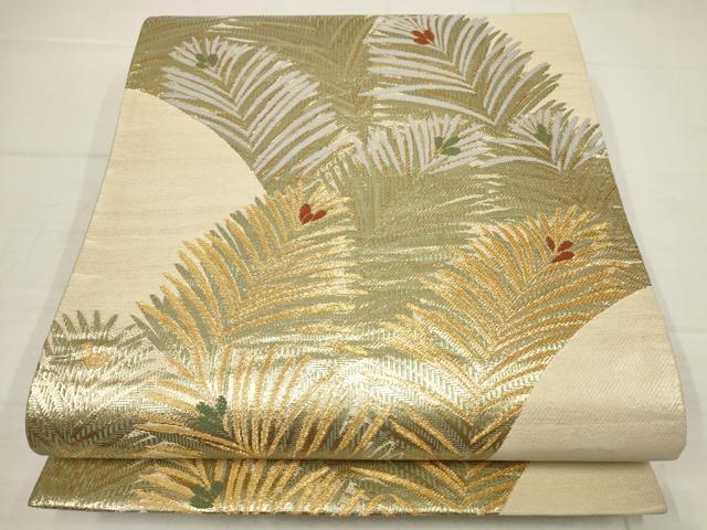 平和屋着物▼六通柄袋帯　松葉　金糸　正絹　逸品　AABB4680wj