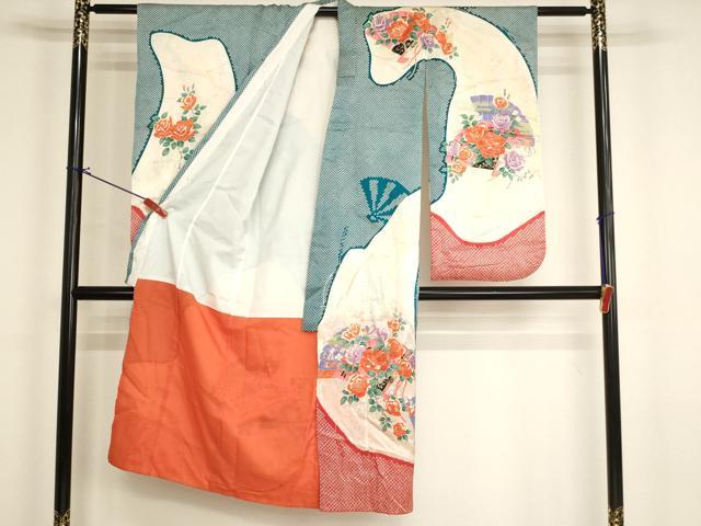 平和屋の平和屋着物[]七五三　女の子　7歳　祝着　四つ身　檜扇花文　薔薇　暈し染め　金彩　洗える着物　AABI2831ja｜アングル2