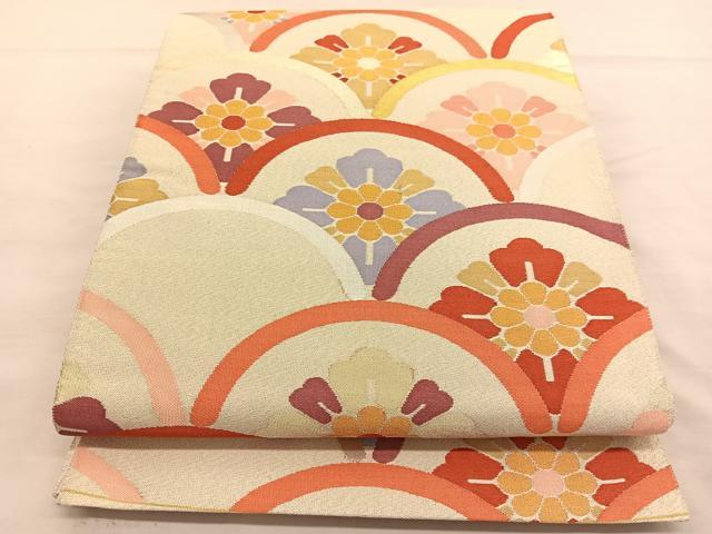 平和屋着物◎六通柄袋帯　綴れ　花青海波　金銀糸　正絹　逸品　BAAU1012hv