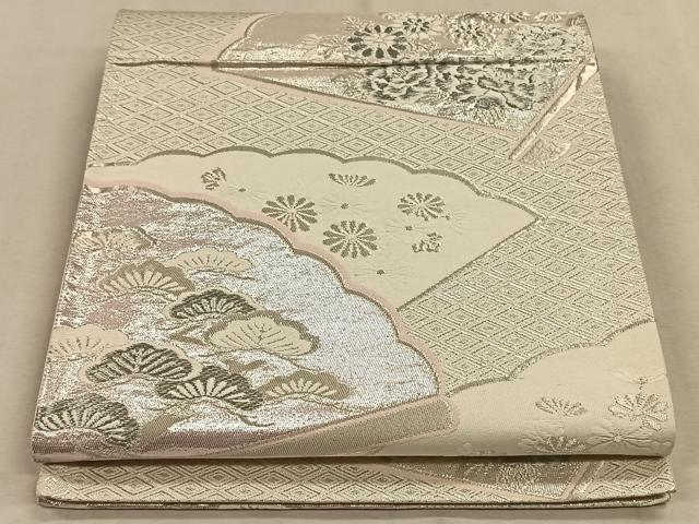 平和屋着物◎六通柄袋帯　唐織　扇面花文　銀糸　正絹　逸品　CAAW3300qv