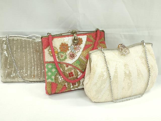 平和屋着物▼和装小物　和装バッグ　ビーズバッグまとめて3点　総ビーズ　柏ビーズ　国産グラスビーズ　..