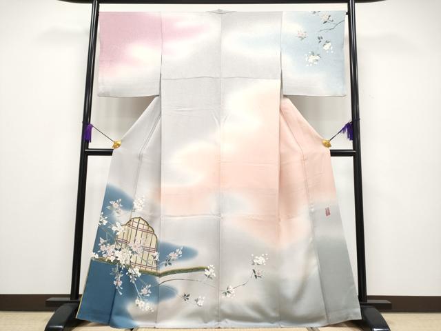 平和屋本店■極上　中村玉緒　訪問着　枝垂れ桜文　暈し染め　金彩　逸品　CYAA2022s5