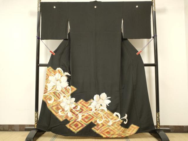 平和屋着物■豪華黒留袖　駒刺繍　牡丹文　金銀彩　正絹　逸品　DAAS9497ma