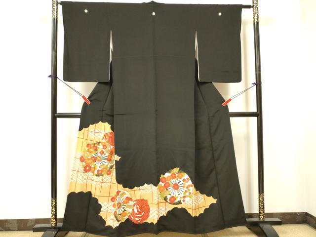 平和屋着物■豪華黒留袖 駒刺繍 源氏車鳳凰花文 金彩 正絹 逸品 DABA6835op