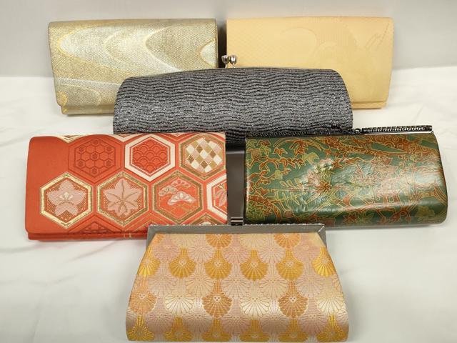平和屋着物▼和装小物 和装バッグまとめて6点 がま口 クラッチ 抱え型 花青海波 亀甲吉祥文 逸品 DABC1435zzz