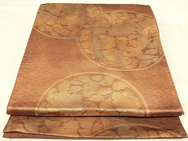 平和屋着物◎六通柄袋帯 花鳥丸文 金糸 正絹 逸品 AABJ0332yx