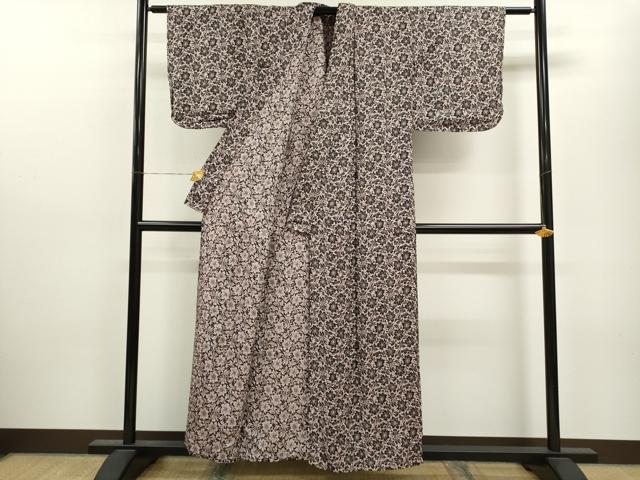 平和屋着物▽上質な小紋　単衣　風通織　草花文　銀糸　正絹　逸品　CAAV9463ze