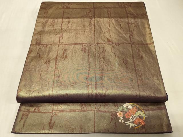 平和屋着物◎六通柄袋帯　作家物　ワンポイント刺繍　格子柄　正絹　逸品　CABB8377in