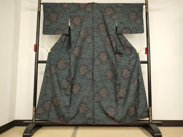 平和屋着物■本場大島紬 雪輪花文 黒地 正絹 逸品 AAAN6655ja