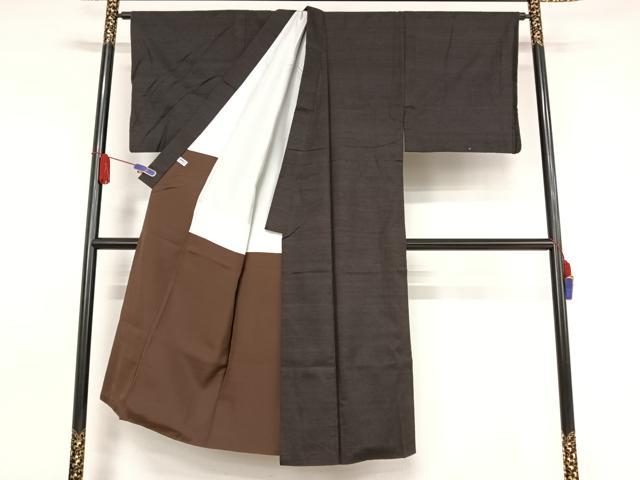 平和屋着物●男性　紬　色無地　羊羹色　正絹　逸品　AAAZ3314np