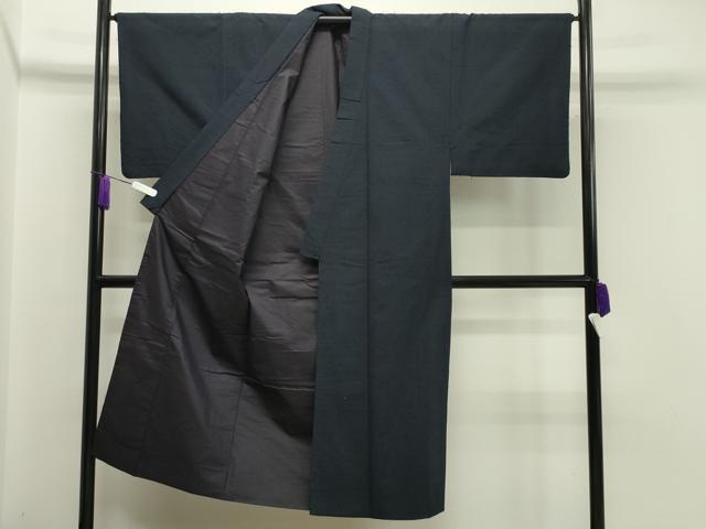 平和屋着物●男性　髭紬　アンサンブル　藍鉄色　正絹　逸品　CAAX5707gh