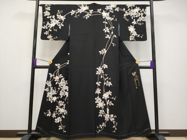 乐天商城 - 平和屋本店■極上　螺鈿工芸作家　佐野正喜　訪問着　小人　枝花文　黒地　金彩　逸品　未使用　CYAA2785s5