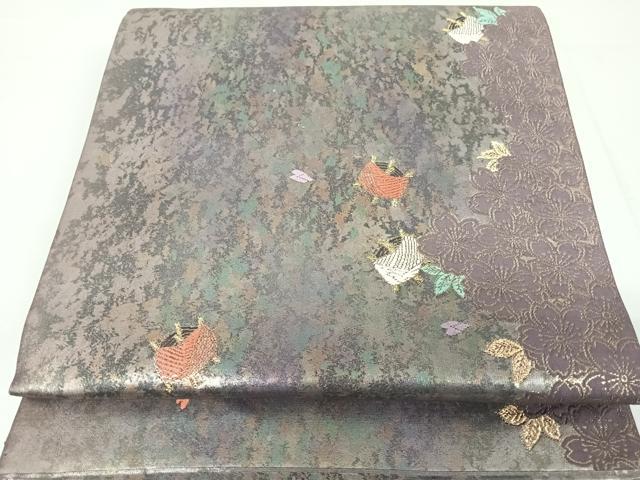 平和屋着物◎六通柄袋帯　唐織　糸巻花文　金糸　本鏤箔　引箔　正絹　逸品　DAAL3524cd