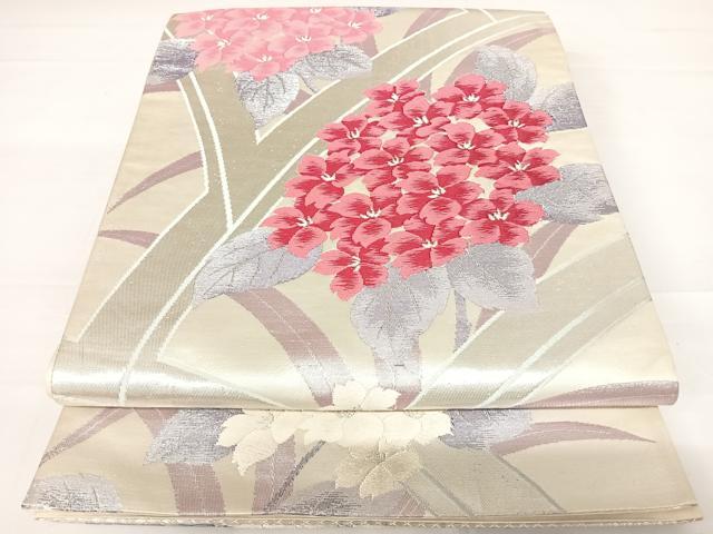 平和屋着物◎六通柄袋帯　唐織　草花文　銀糸　正絹　逸品　AABB6144yx