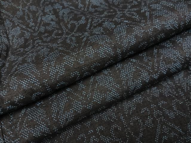 平和屋着物●本場結城紬　重要無形文化財　草花文　正絹　逸品　AABE8906ph