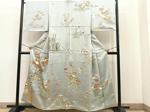 平和屋着物●訪問着 駒刺繍 草花文 金彩 正絹 逸品 BAAM6177pk