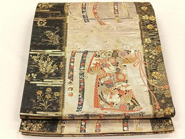 平和屋着物◎六通柄袋帯　唐織　誰ヶ袖好日　金糸　正絹　逸品　CABH7236yk