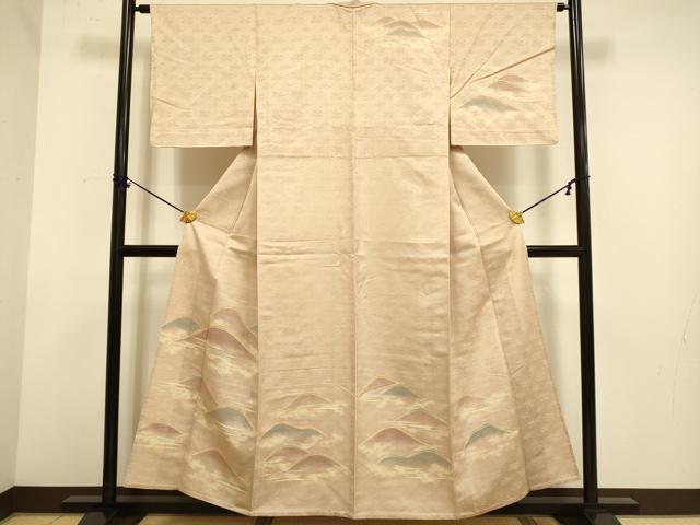 平和屋着物▽訪問着　単衣　紬地　重ね山文　正絹　逸品　DABE9979du