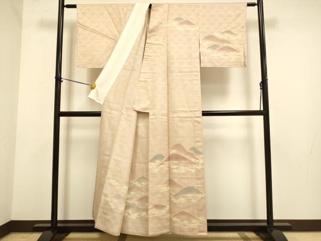 平和屋の平和屋着物▽訪問着　単衣　紬地　重ね山文　正絹　逸品　DABE9979du｜アングル2