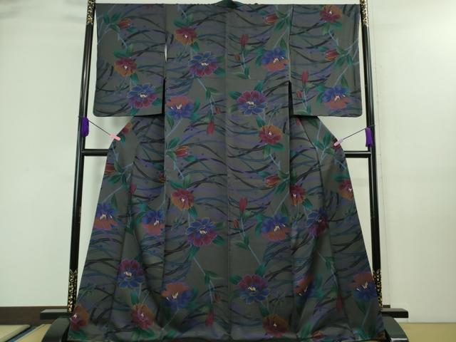平和屋着物■極上 小紋 露芝花文 羊羹色地 金彩 ロング丈 逸品 未使用 DZAA7897kh5