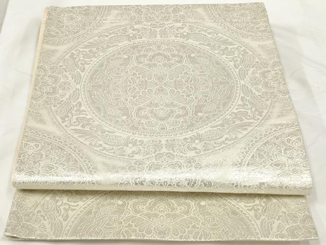 平和屋着物◎六通柄袋帯　正倉院花文　銀糸　正絹　逸品　AAAT3662sg