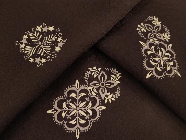 Kimono - 平和屋着物●印傳　小紋　飾花文　烏羽色地　正絹　逸品　AABF9661ck