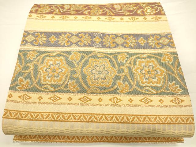 平和屋着物◎全通柄袋帯 横段正倉院花文 金糸 CAAU8786ft