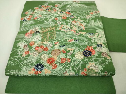 平和屋本店■極上 九寸名古屋帯 駒刺繍 御所解文 老竹色地 金彩 鬼しぼ縮緬 逸品 未使用 DZAA4571kh5 平和屋本店■極上 九寸名古屋帯 駒刺繍 御所解文 老竹色地 金彩 鬼しぼ縮緬 逸品 未使用 DZAA4571kh5