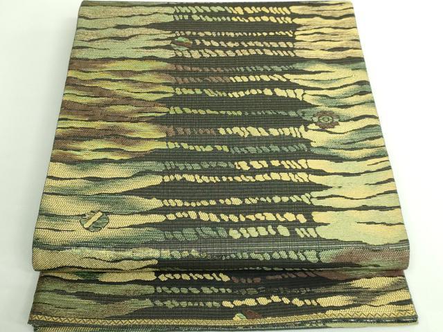 平和屋着物■極上　手染屋　吉兵衛　両面　六通柄袋帯　霞文　縞　金糸　逸品　DZAB0287kh5