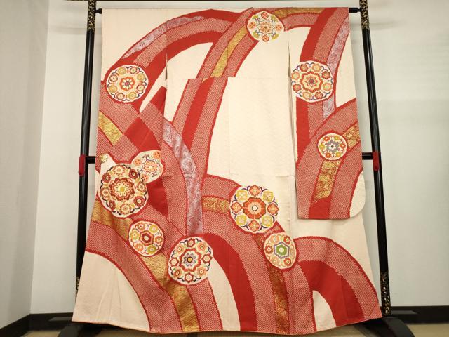 平和屋着物●豪華振袖 駒刺繍 絞り 花丸文 金彩 正絹 逸品 AAAY1885ck