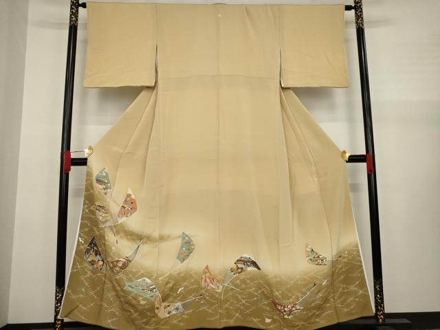 Irotome - 平和屋着物●千草染繍　色留袖　友禅　扇面風景文　暈し染め　金糸　金彩　正絹　逸品　AAAY1890ck