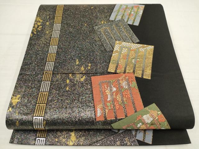 平和屋着物▼六通柄袋帯　有職源氏鑑　橋姫　黒地　金銀糸　正絹　逸品　AABB4701wj