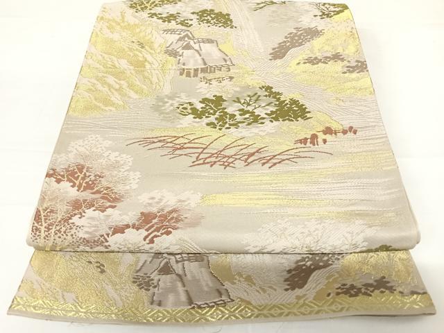 平和屋着物◎六通柄袋帯　風景文　金糸　正絹　逸品　AABB6146yx